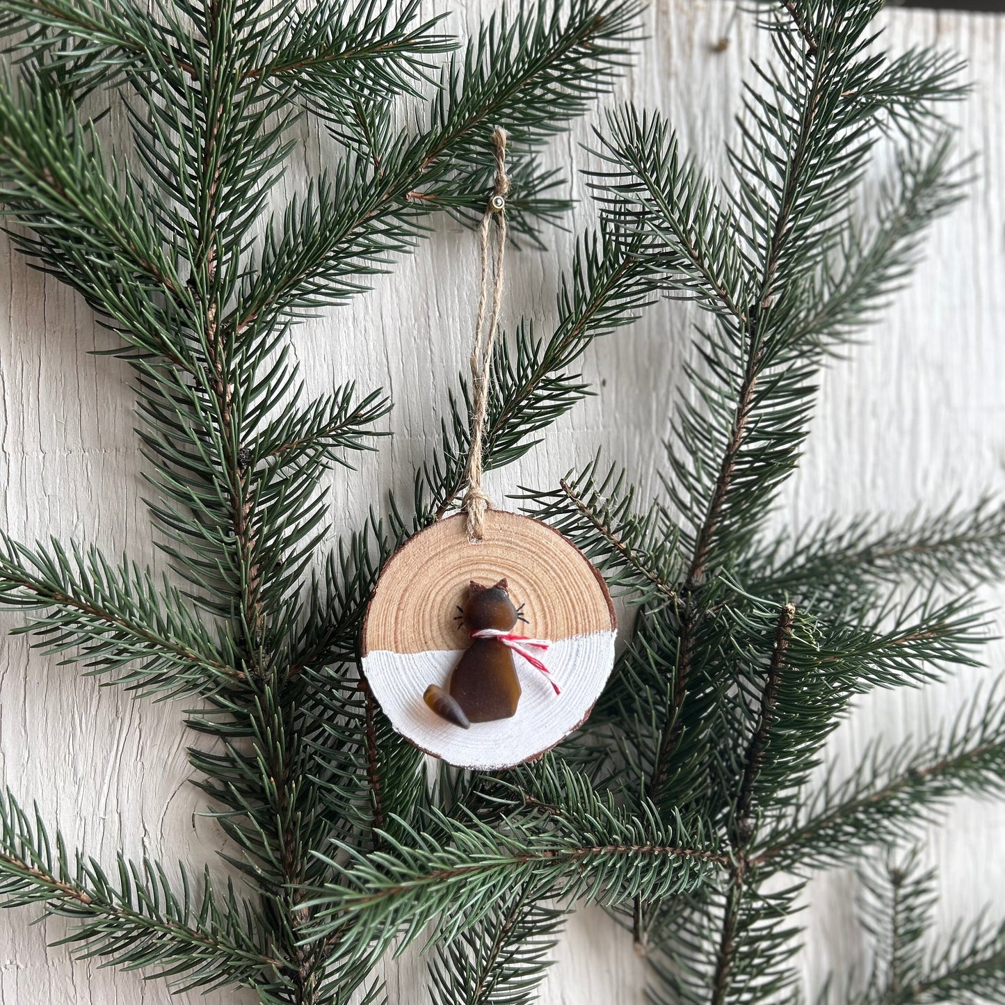 Cat Christmas Ornament | Handmade Made From Scottish Sea Glass | Perfect Holiday Gift, Stocking Stuffer for Cat Lovers | 3x3 in Sea Glass
