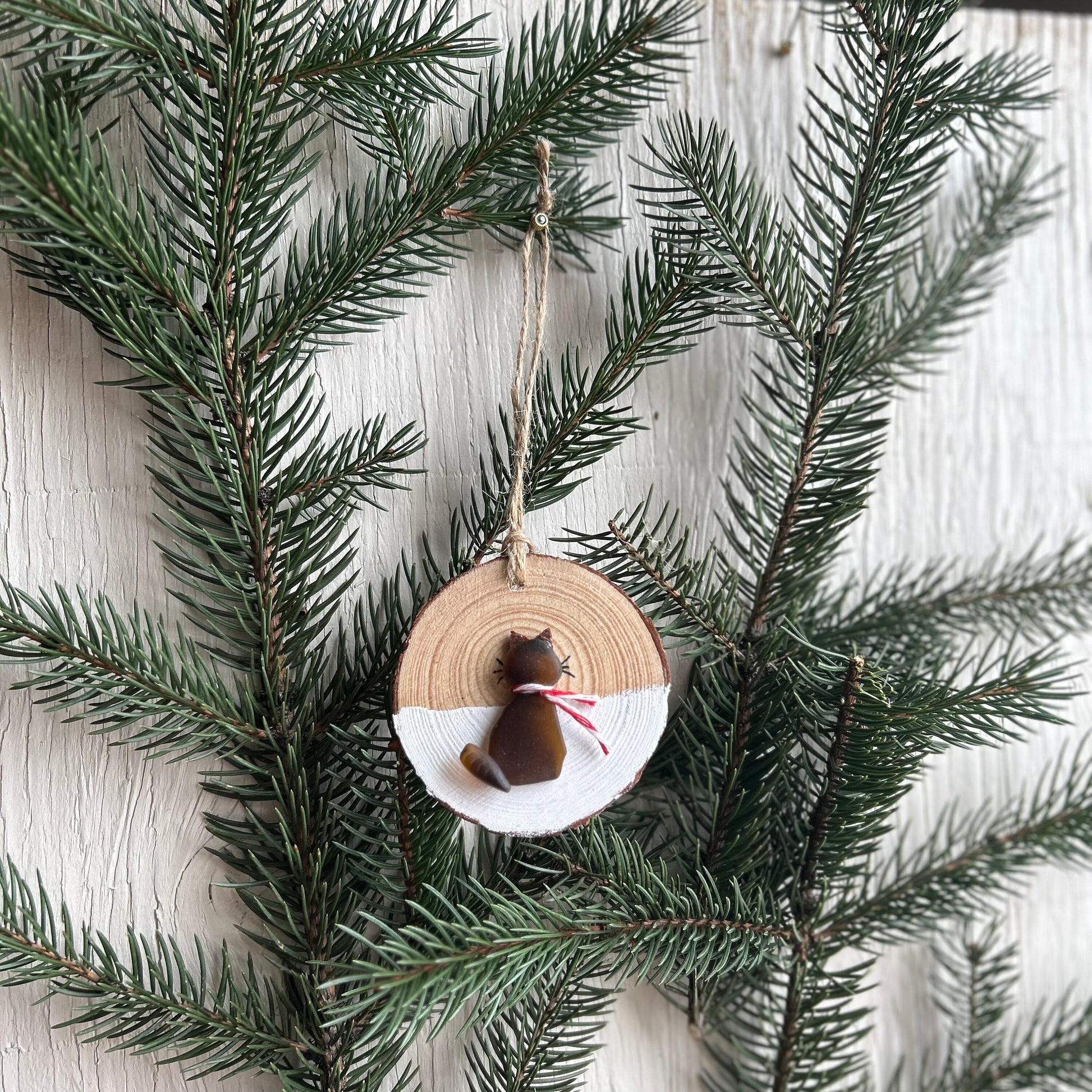 Cat Christmas Ornament | Handmade Made From Scottish Sea Glass | Perfect Holiday Gift, Stocking Stuffer for Cat Lovers | 3x3 in Sea Glass