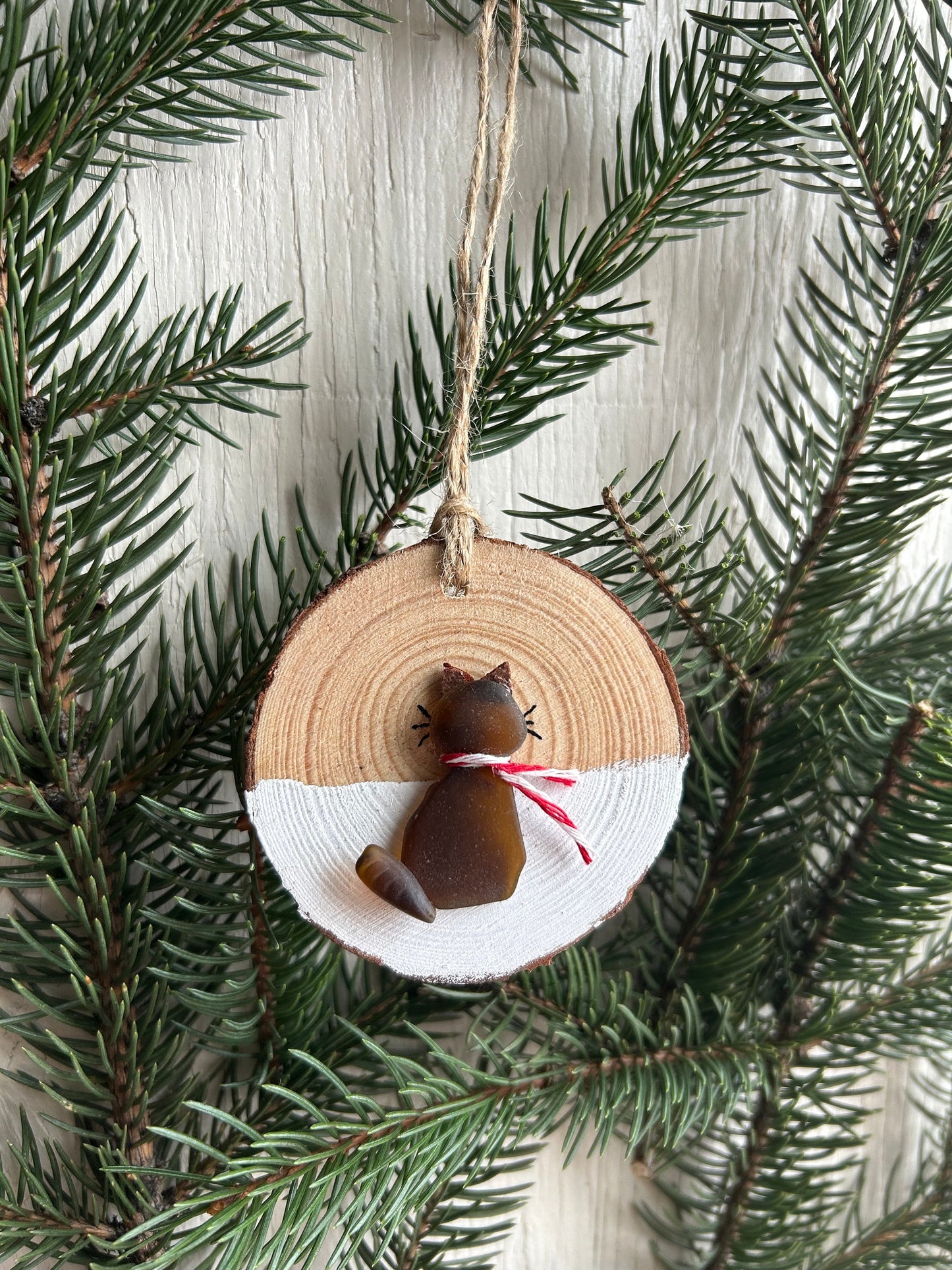 Cat Christmas Ornament, Handmade. Made From Scottish Sea Glass, Perfect Holiday Gift, Stocking Stuffer for Cat Lovers