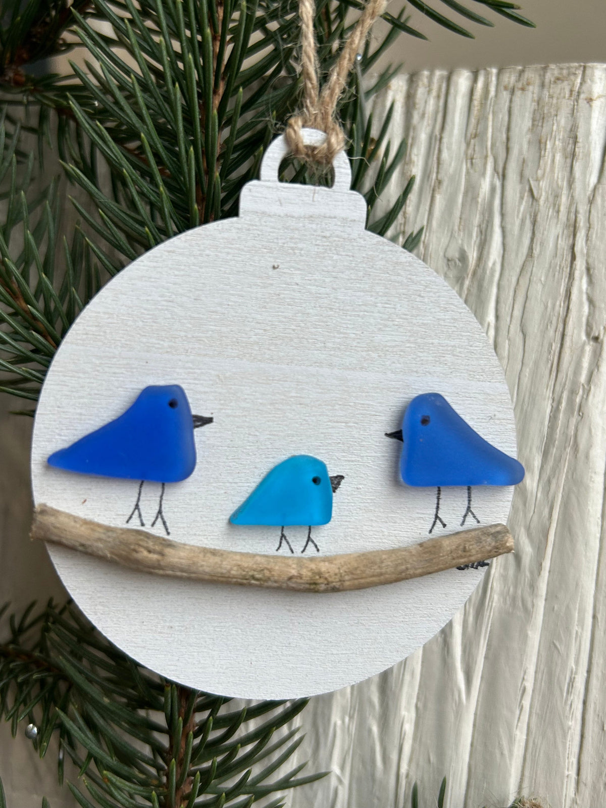 Handmade Family of Sea Glass Birds Christmas Ornament, Couple, Family of 3, Family of 4, Family of 5, Perfect Holiday Gift, Drift Wood