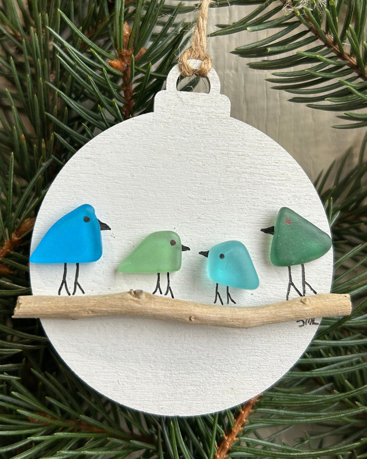 Handmade Family of Sea Glass Birds Christmas Ornament, Couple, Family of 3, Family of 4, Family of 5, Perfect Holiday Gift, Drift Wood