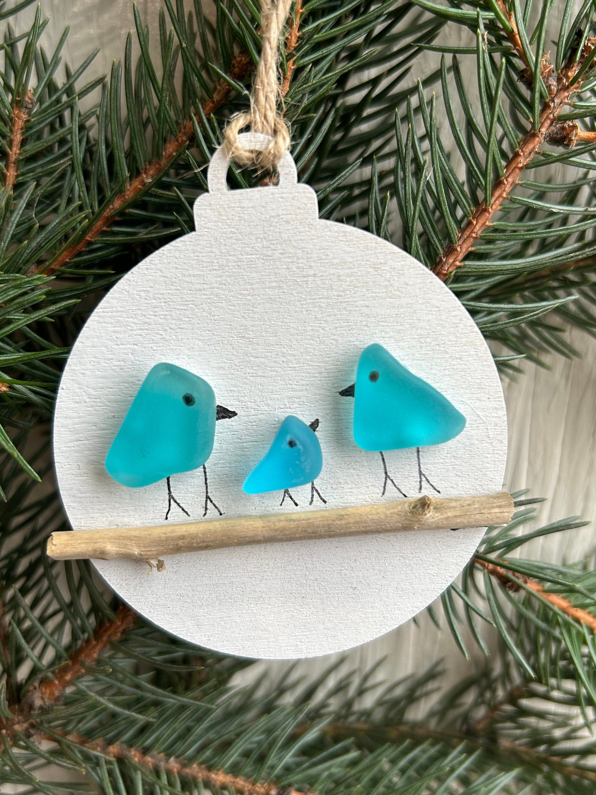 Family of Sea Glass Birds Christmas Ornament | Couple | Family of 2 | Family of 3 | Family of 4 | Family of 5 | Family of 6 | Perfect Holiday Gift | Drift Wood