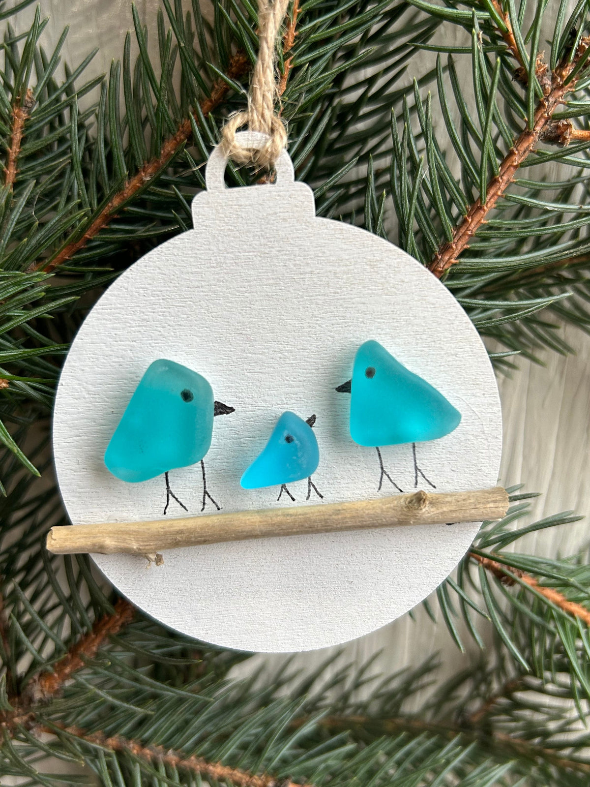 Handmade Family of Sea Glass Birds Christmas Ornament, Couple, Family of 3, Family of 4, Family of 5, Perfect Holiday Gift, Drift Wood