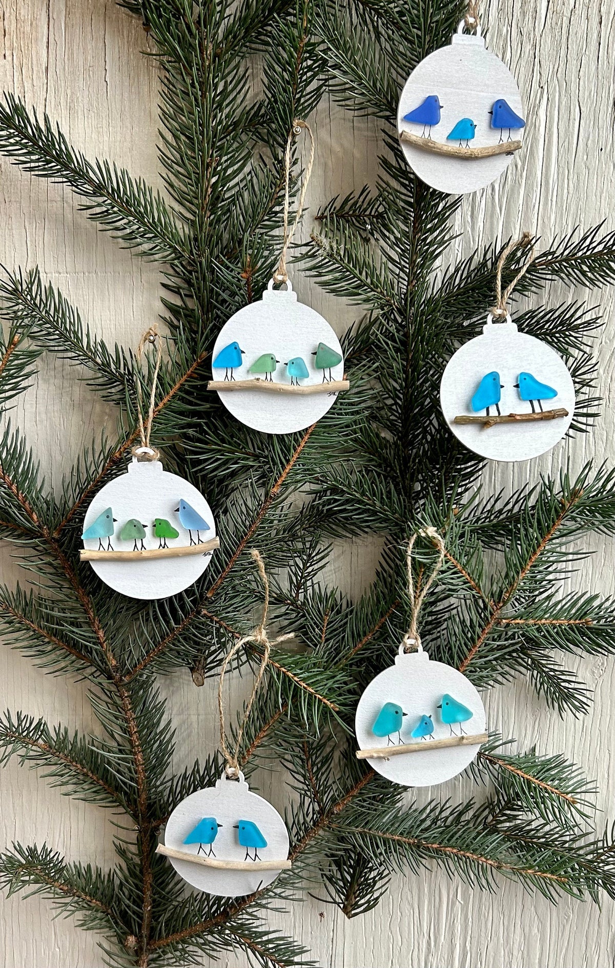 Ornament - Family of Sea Glass Birds