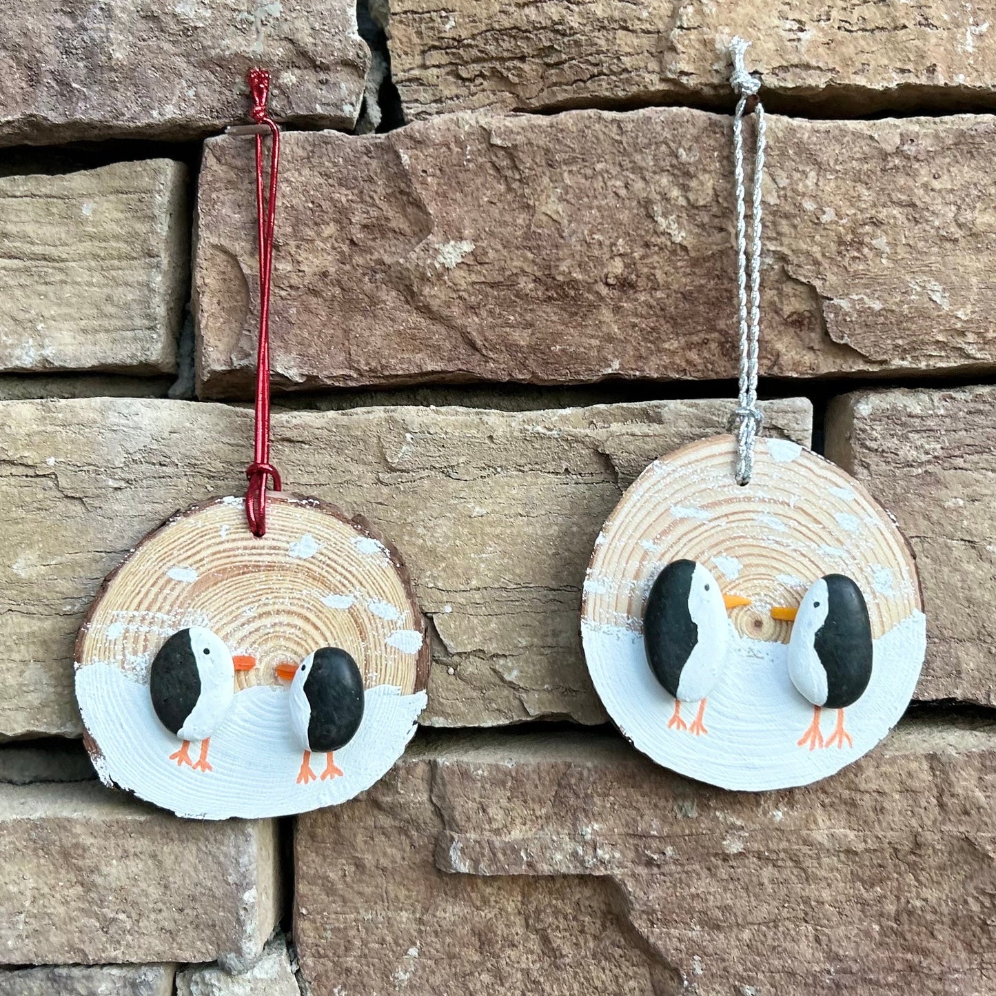 Penguin Ornament | Christmas Ornament | Penguin Friends | Beach Pebbles and Scottish Sea Glass | Holiday Gift | Stocking Stuffer | 3x3 Art