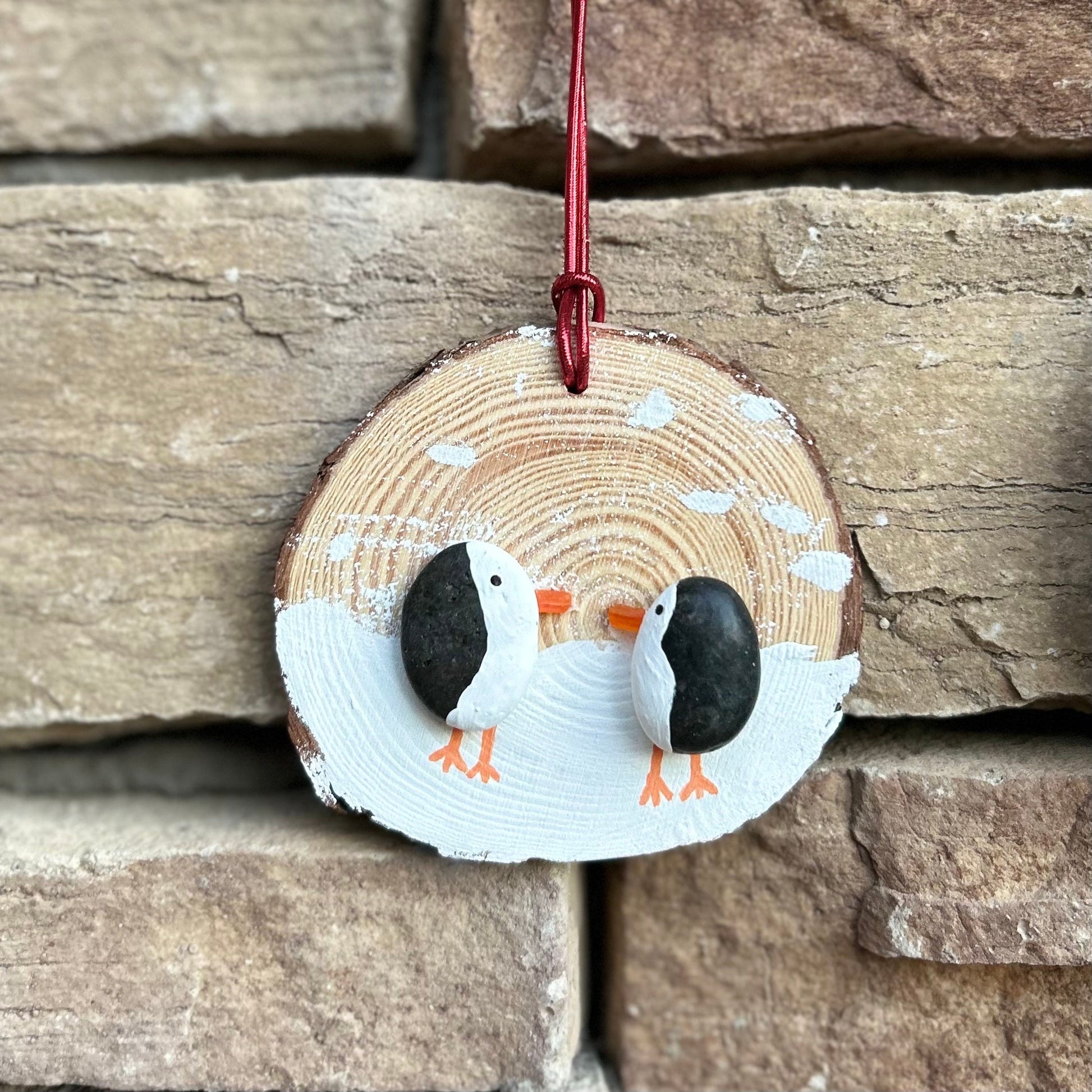 Penguin Ornament | Christmas Ornament | Penguin Friends | Beach Pebbles and Scottish Sea Glass | Holiday Gift | Stocking Stuffer | 3x3 Art