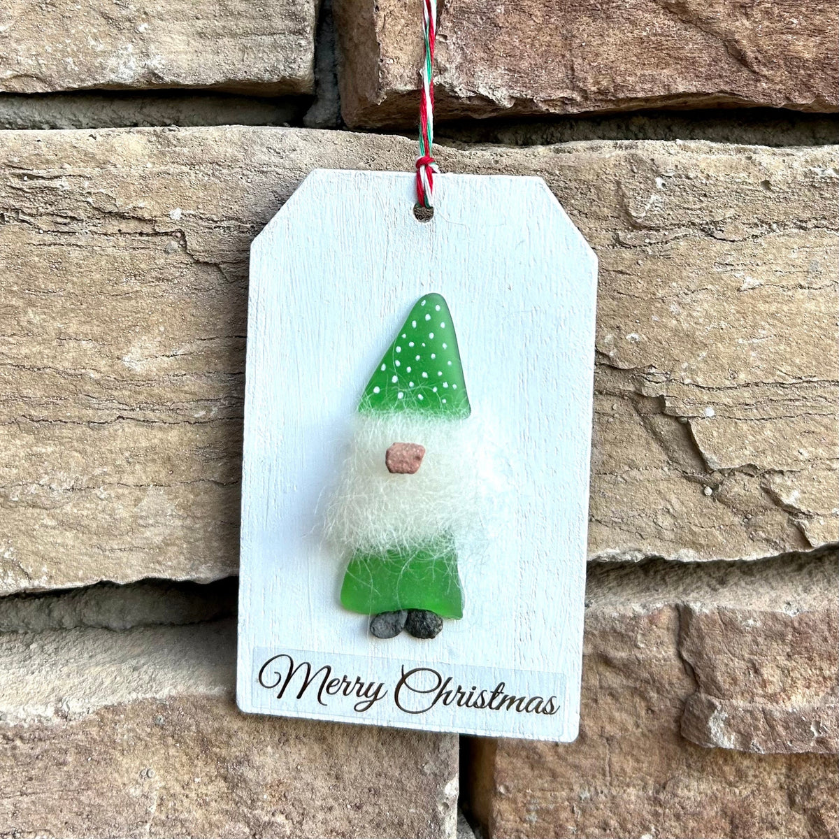 Handmade Elf or Gonk Christmas Ornament Made from Scottish Sea Glass and Pebbles, Perfect Holiday Gift, Stocking Stuffer, elf