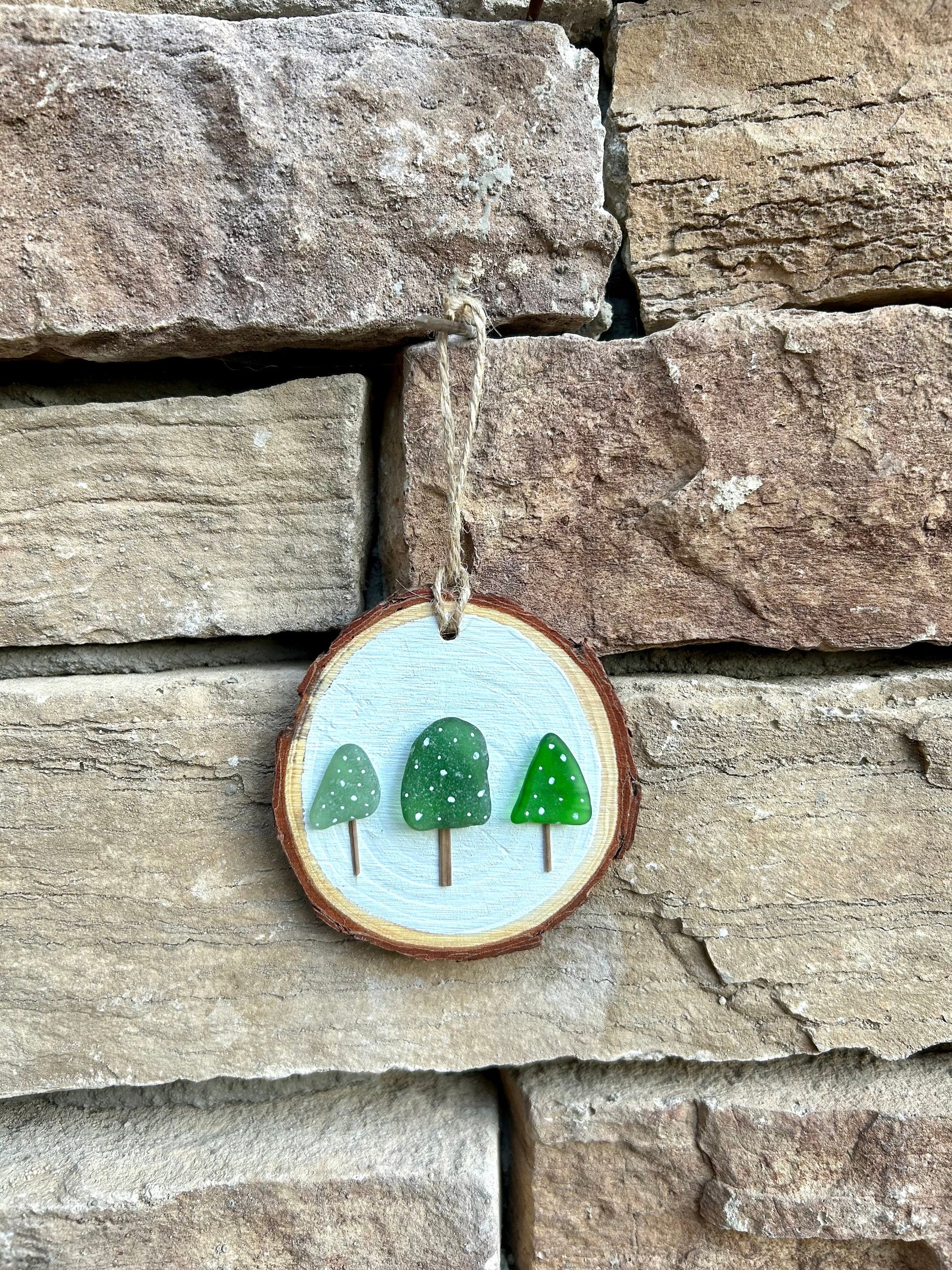 Sea Glass Trees in the Snow Made from Scottish Seaglass and Dried Wood, Perfect Holiday Gift, Stocking Stuffer