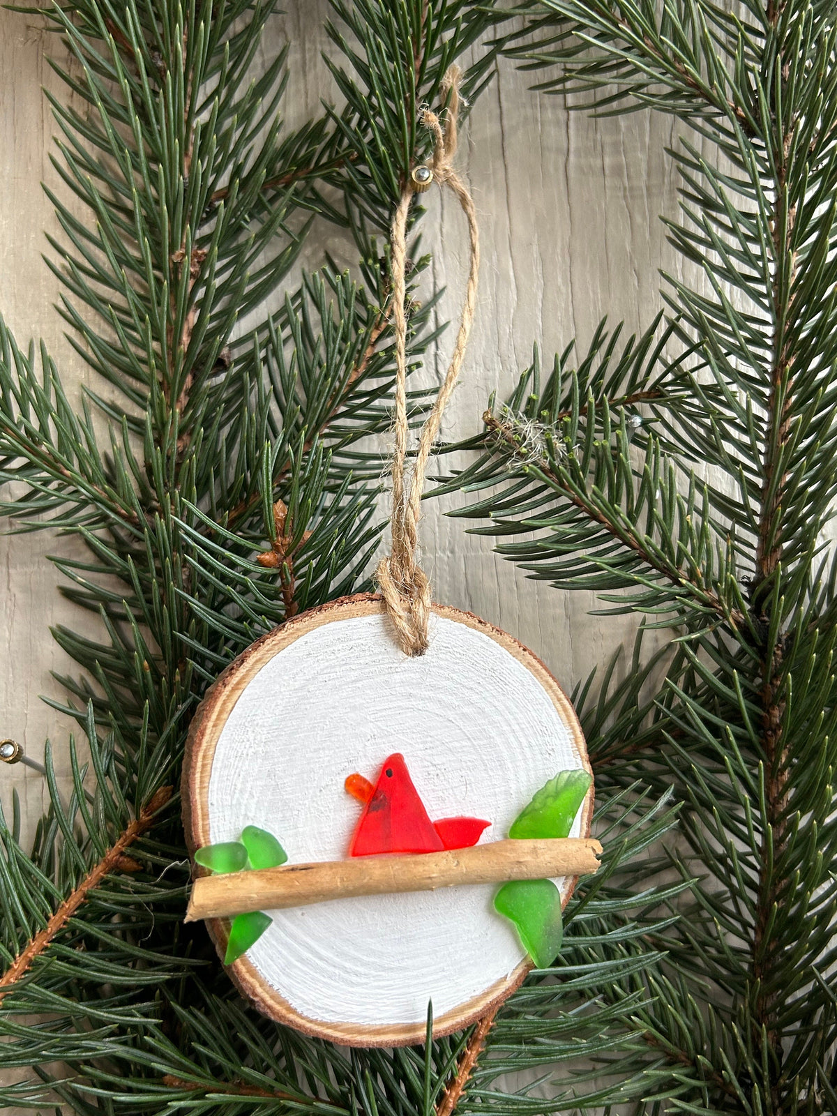 Handmade Cardinal Sea Glass Christmas Ornament, Perfect Holiday Gift, Stocking Stuffer
