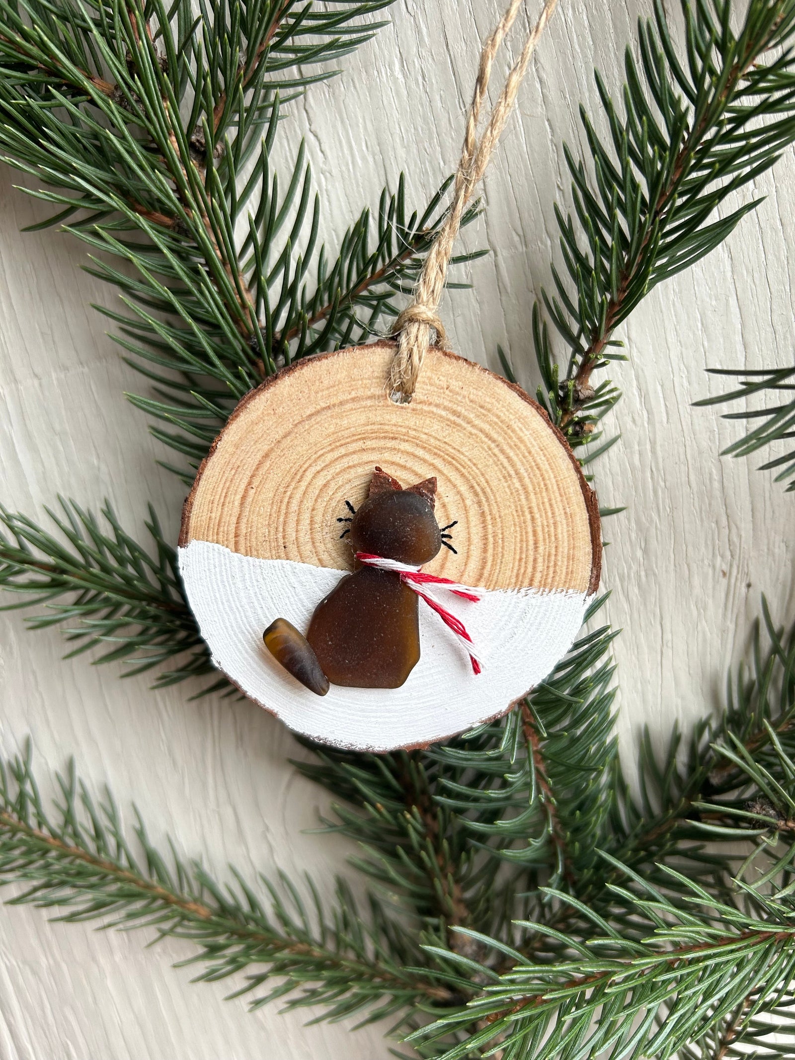 Cat Christmas Ornament, Handmade. Made From Scottish Sea Glass, Perfect Holiday Gift, Stocking Stuffer for Cat Lovers