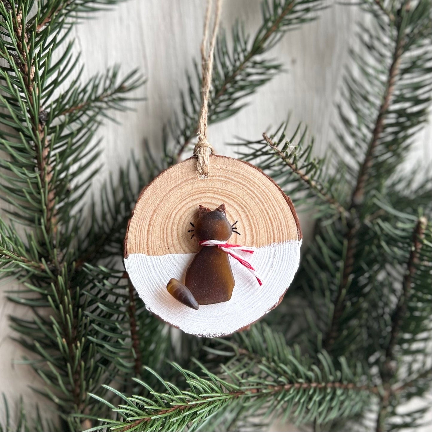 Cat Christmas Ornament | Handmade Made From Scottish Sea Glass | Perfect Holiday Gift, Stocking Stuffer for Cat Lovers | 3x3 in Sea Glass