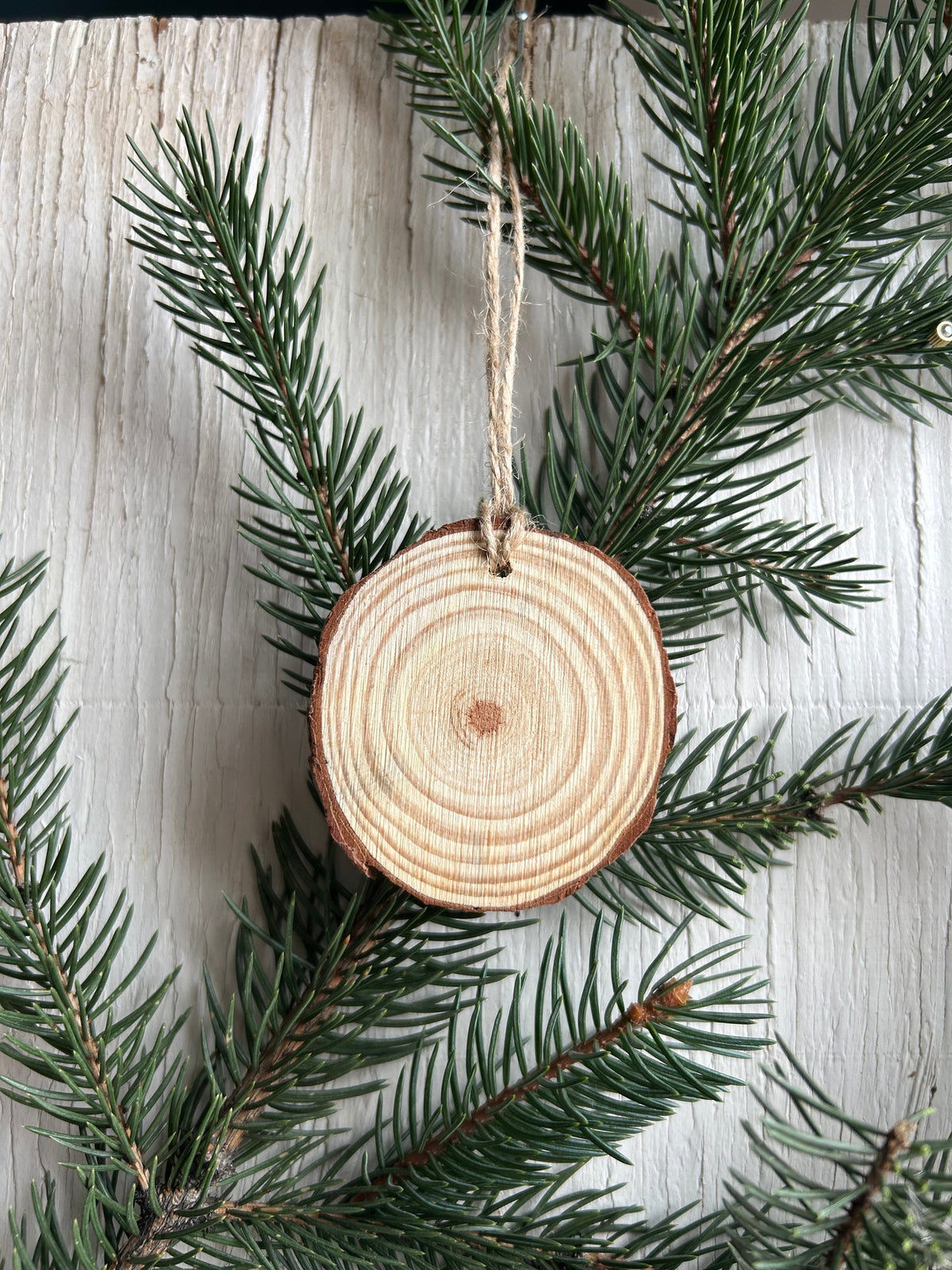 Handmade Christmas Ornament with Sea Pottery House and Sea Glass Trees Displayed on ~3” Dried Wood Round, Perfect Gift, Stocking Stuffer