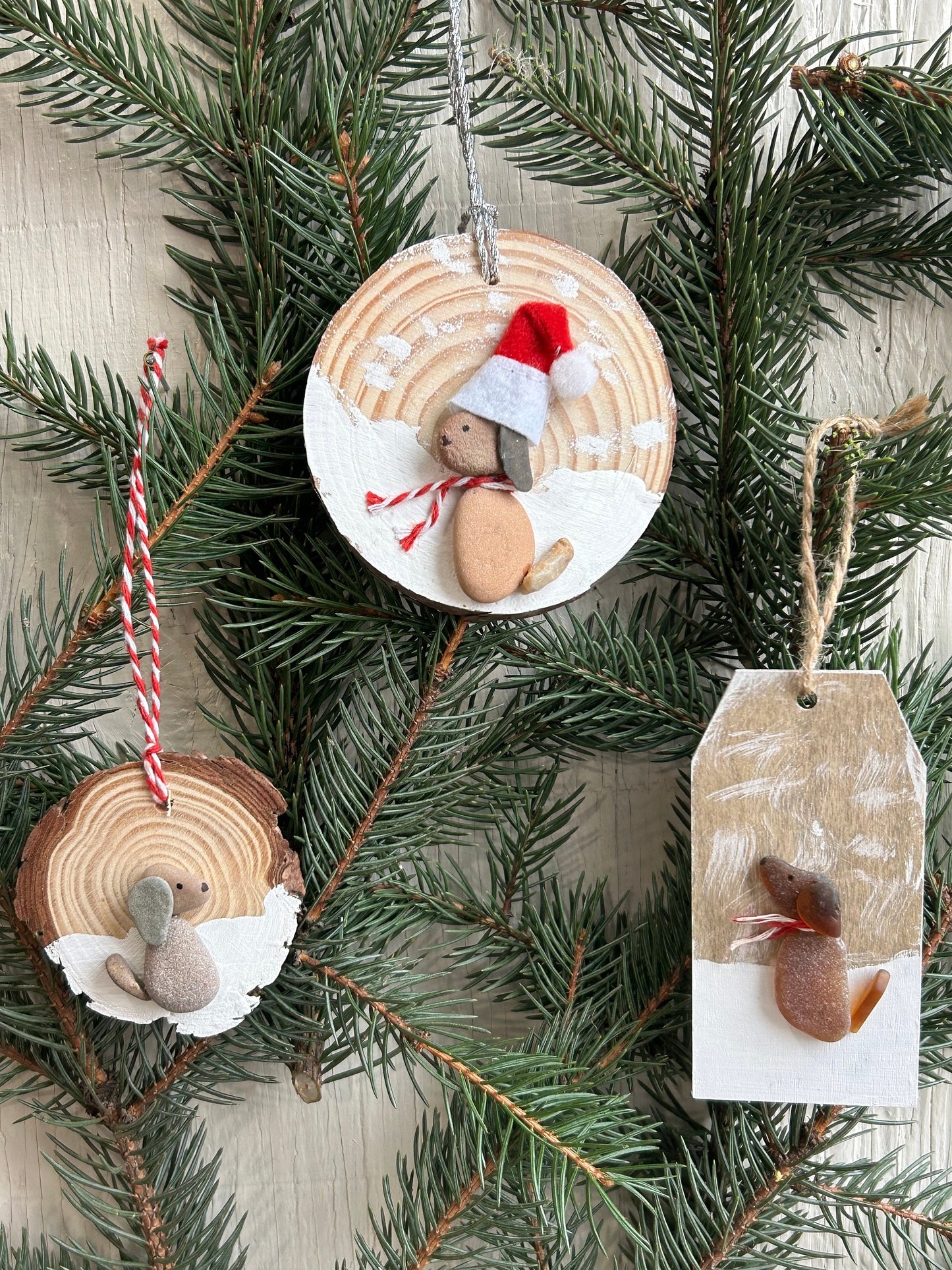 Scottish Sea Glass Dog Christmas Ornament, Beach Pebble Art