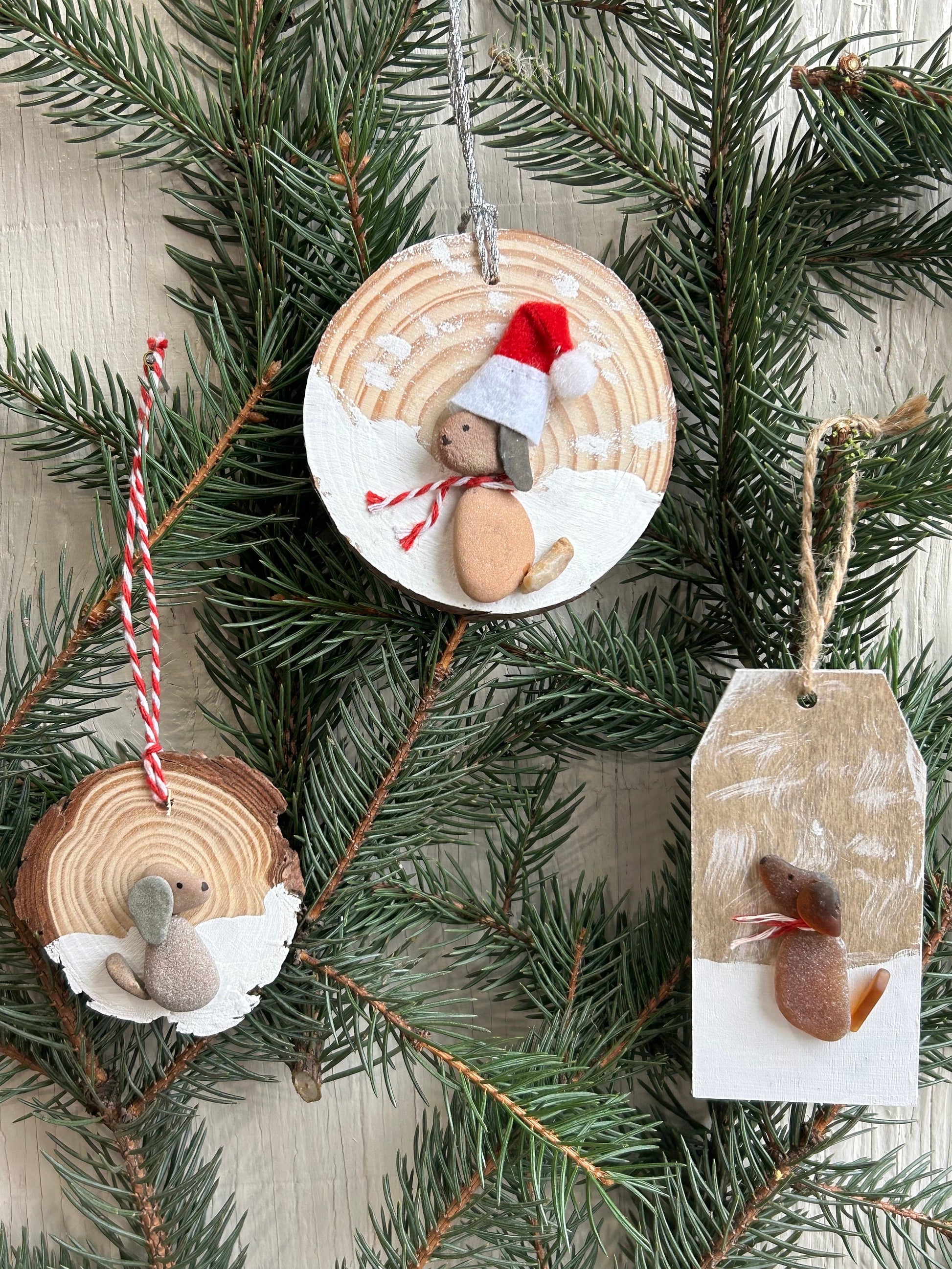 Scottish Sea Glass Dog Christmas Ornament, Beach Pebble Art