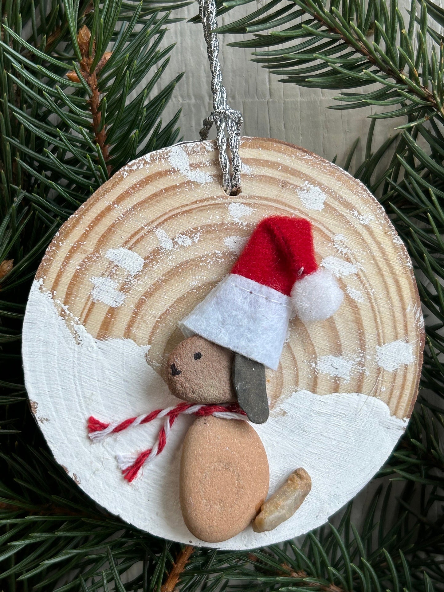 Scottish Sea Glass Dog Christmas Ornament, Beach Pebble Art