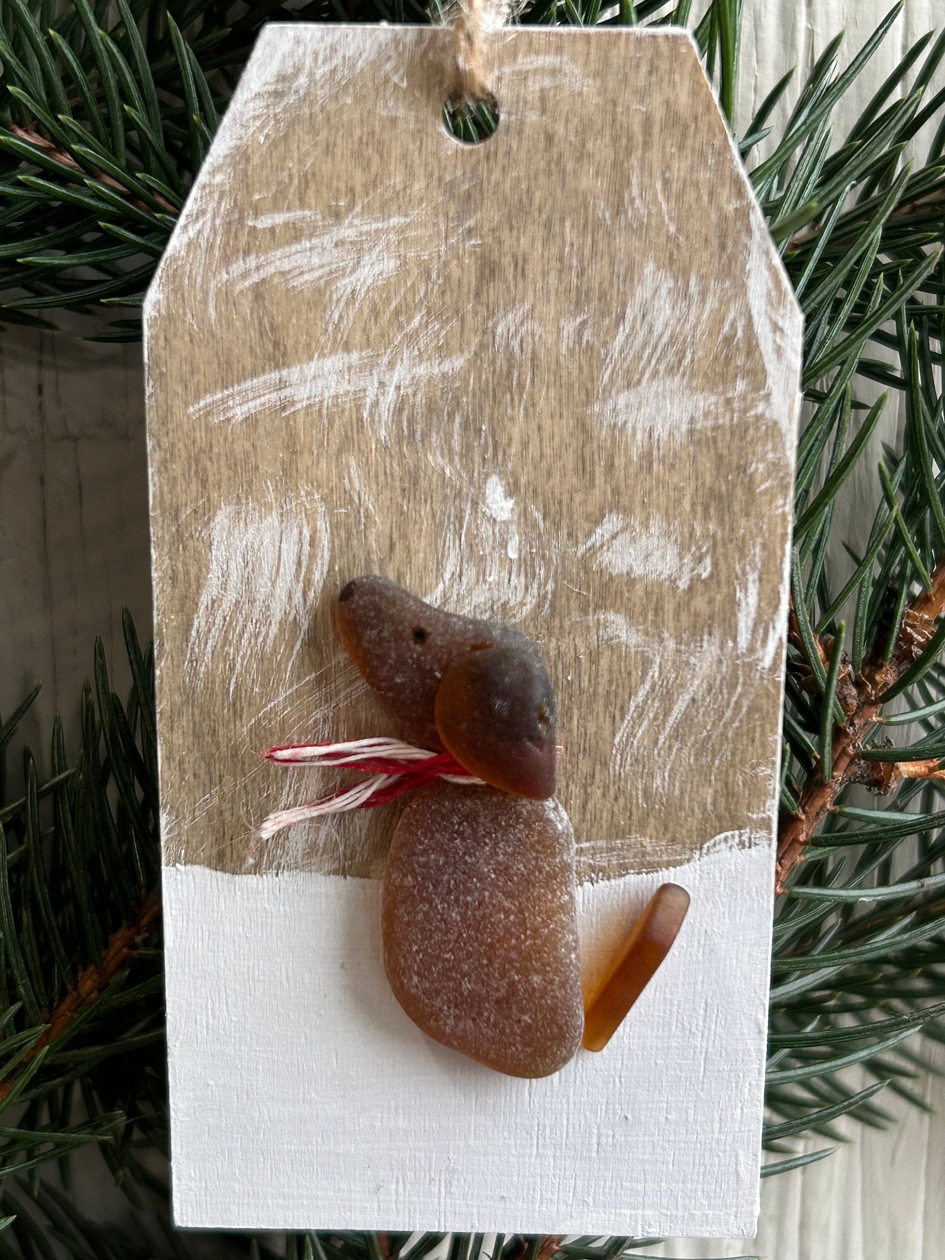 Scottish Sea Glass Dog Christmas Ornament, Beach Pebble Art