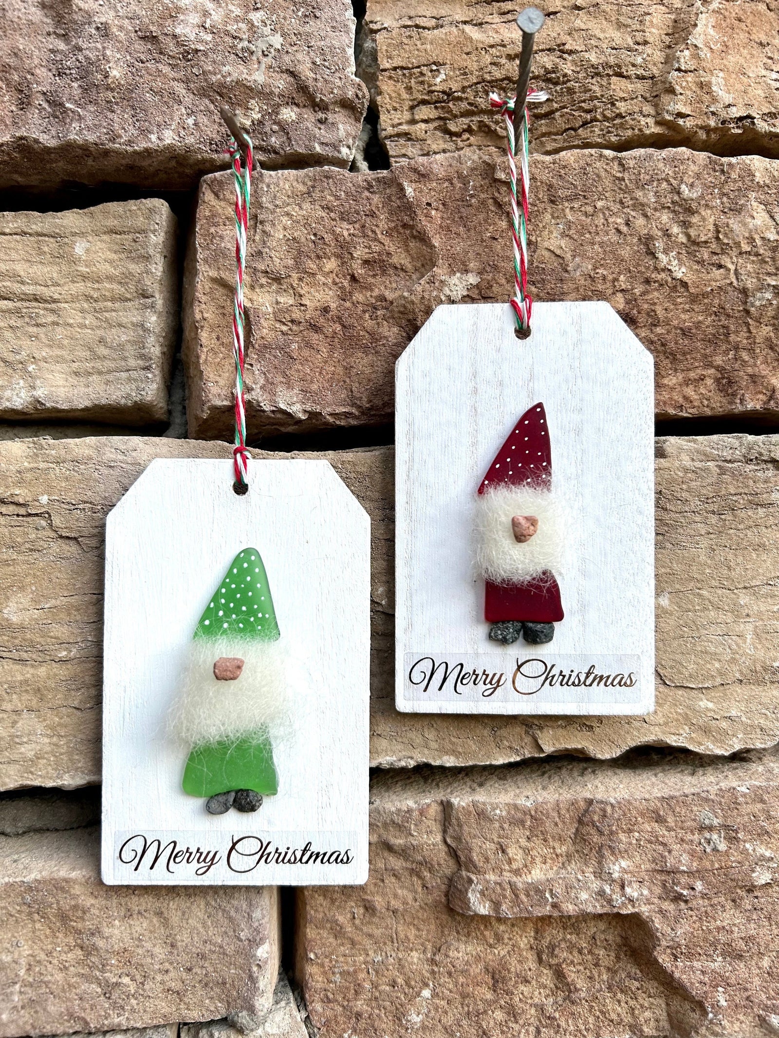 Handmade Elf or Gonk Christmas Ornament Made from Scottish Sea Glass and Pebbles, Perfect Holiday Gift, Stocking Stuffer, elf