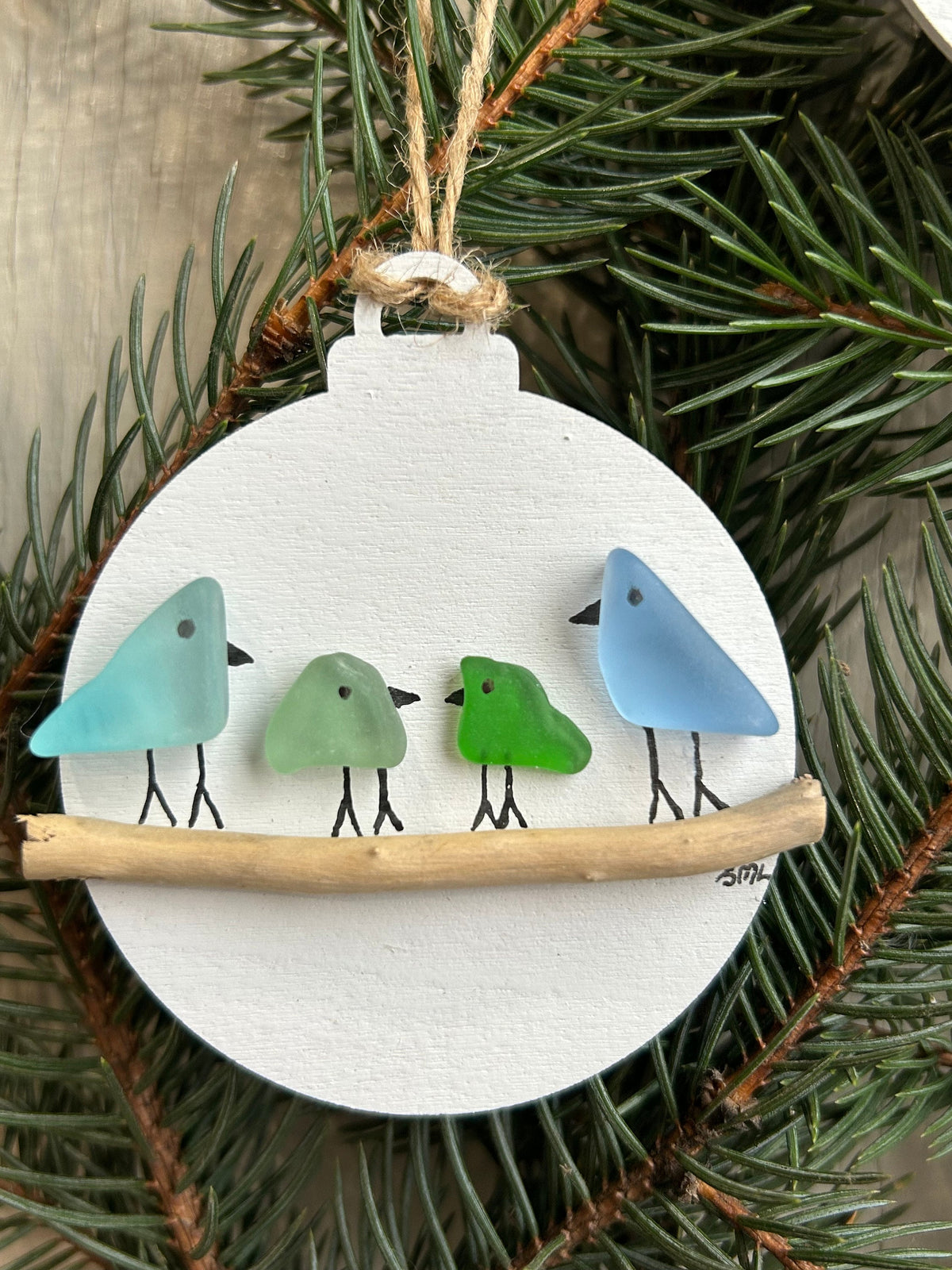 Handmade Family of Sea Glass Birds Christmas Ornament, Couple, Family of 3, Family of 4, Family of 5, Perfect Holiday Gift, Drift Wood
