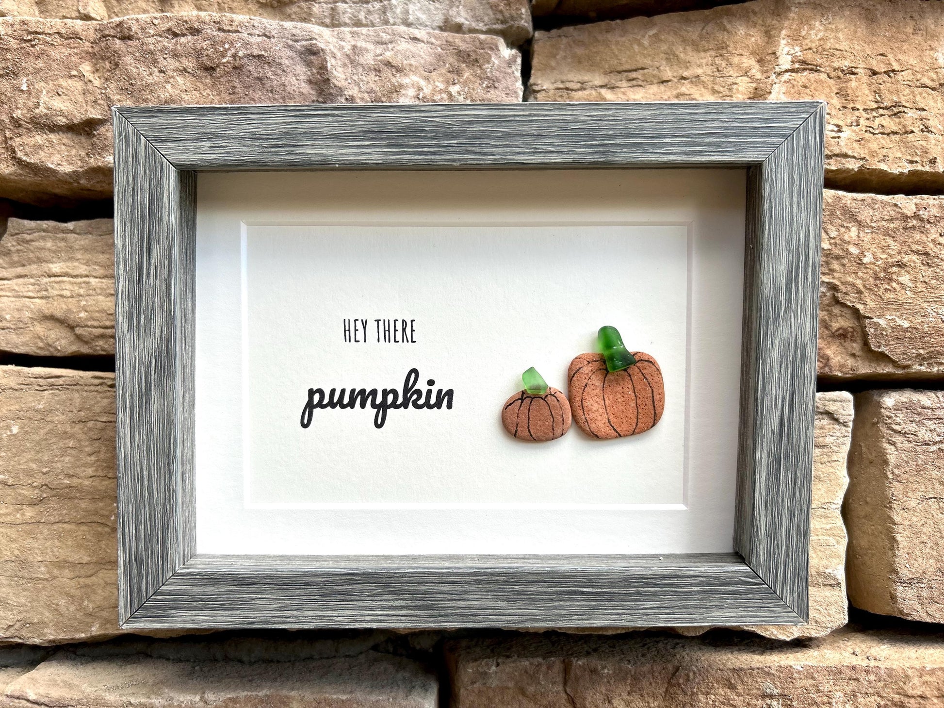 Hey There Pumpkin | Natural Artwork | Halloween Art | Fall Art | Autumn Art | Handmade Are | Original Fall Wall Decor | 5x7 Pebble Art