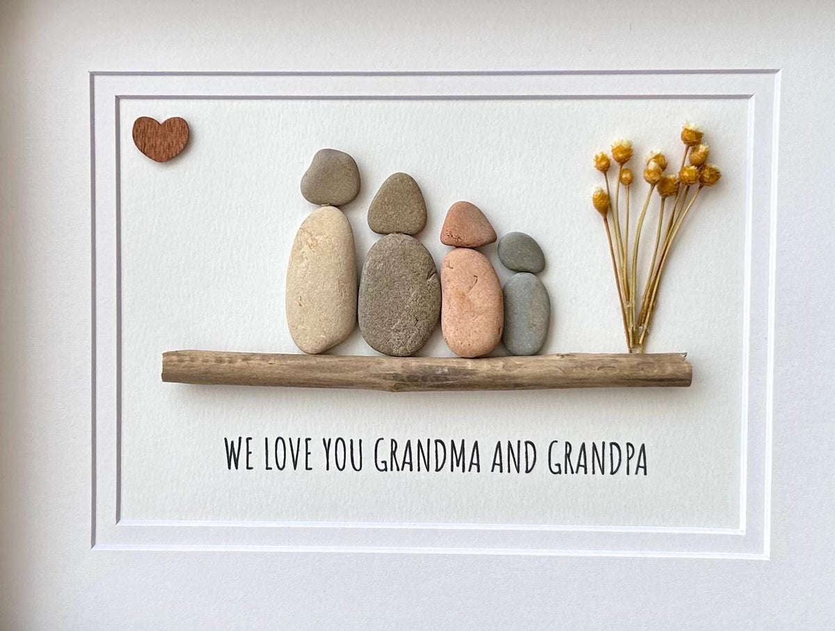 Gift for Grandparents, Gift from Grandkids, Original Handmade Pebble Art, Great Personalized Gift, Framed 8x10 Artwork