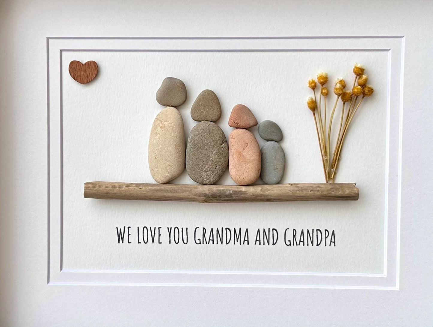 Handmade Pebble Art Grandparents Gift, Framed Family Portrait, 8x10