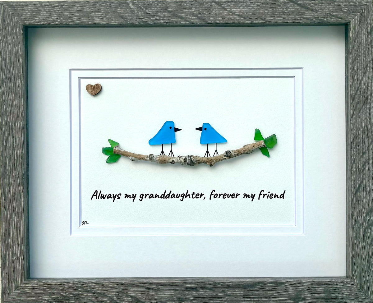 Gift for Granddaughter | 8x10 Framed Sea Glass Art | “Always My Granddaughter, Forever My Friend” Handmade Picture | Sea Glass + Drift Wood