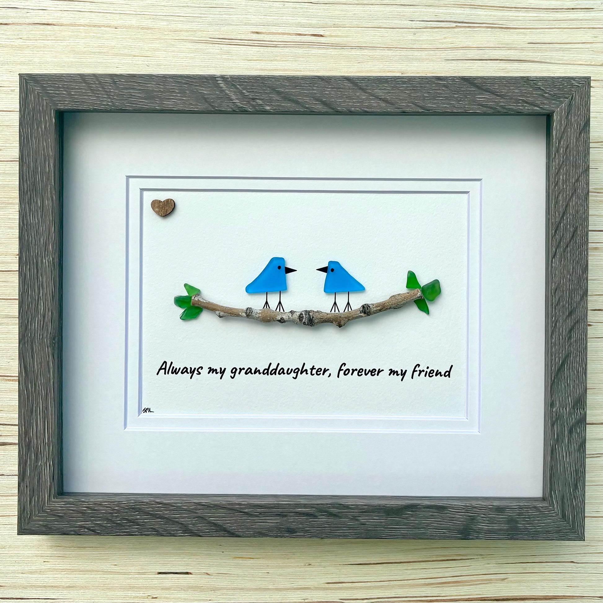 Gift for Granddaughter | 8x10 Framed Sea Glass Art | “Always My Granddaughter, Forever My Friend” Handmade Picture | Sea Glass + Drift Wood