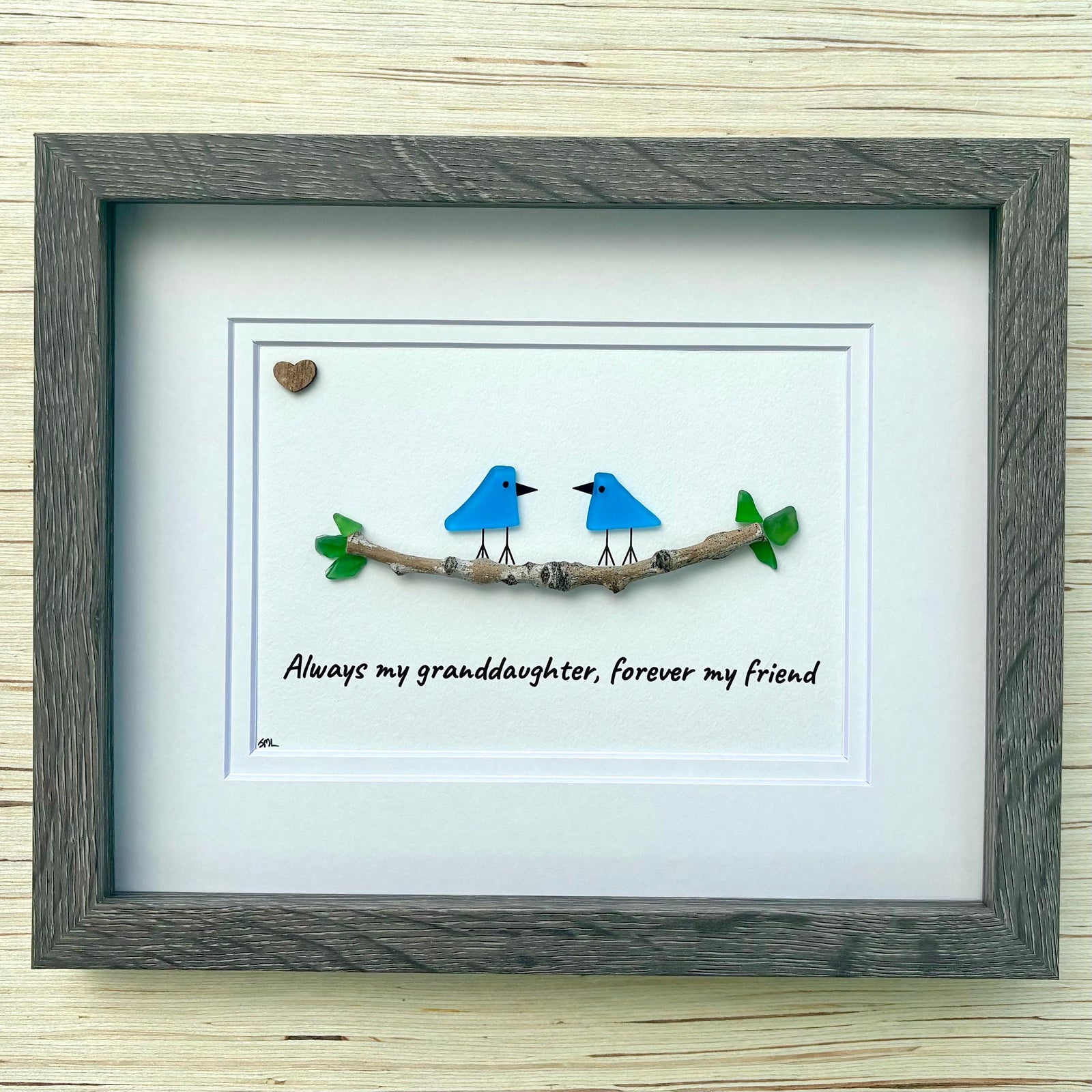 Gift for Granddaughter | 8x10 Framed Sea Glass Art | “Always My Granddaughter, Forever My Friend” Handmade Picture | Sea Glass + Drift Wood