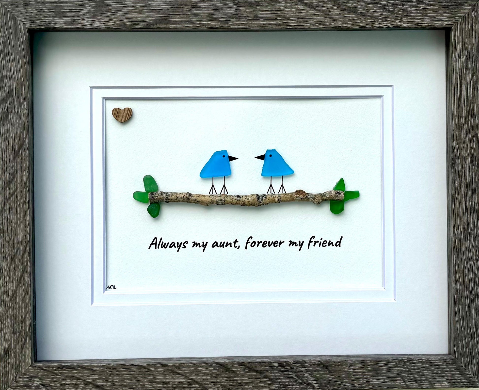 Sea Glass Bird Art, Gift for Aunt, Framed Aunt Niece Picture
