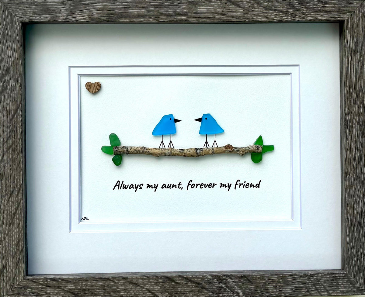 Unique Gift for Aunt, Framed 8x10 Sea Glass Art Captioned “Always my aunt, forever my friend”