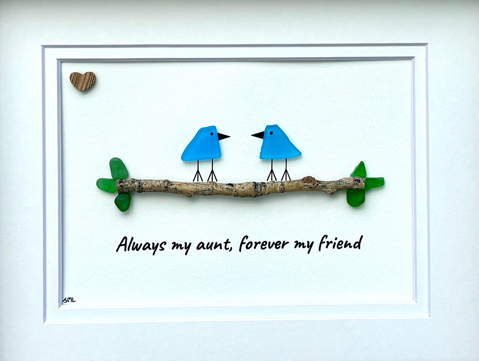 Sea Glass Bird Art, Gift for Aunt, Framed Aunt Niece Picture