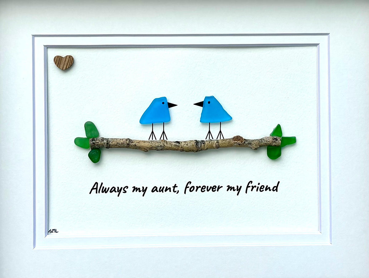 Unique Gift for Aunt, Framed 8x10 Sea Glass Art Captioned “Always my aunt, forever my friend”