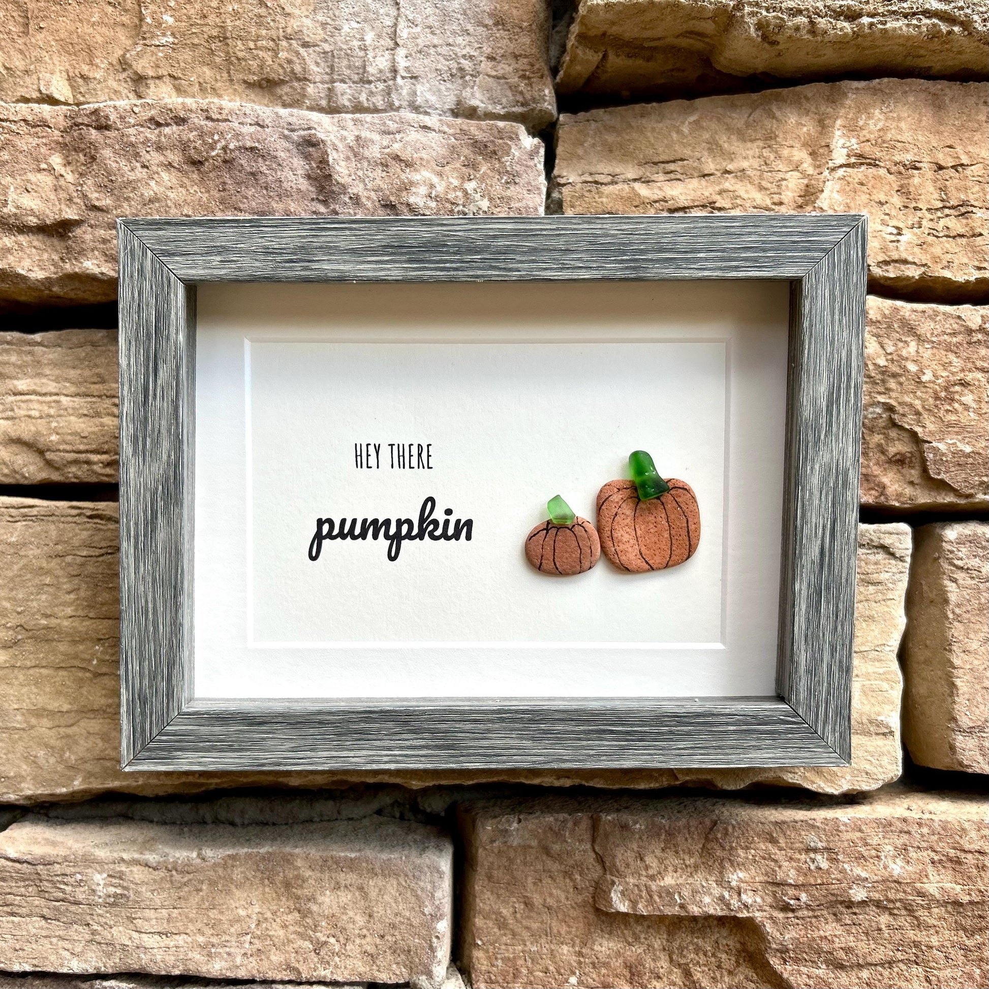 Hey There Pumpkin | Natural Artwork | Halloween Art | Fall Art | Autumn Art | Handmade Are | Original Fall Wall Decor | 5x7 Pebble Art