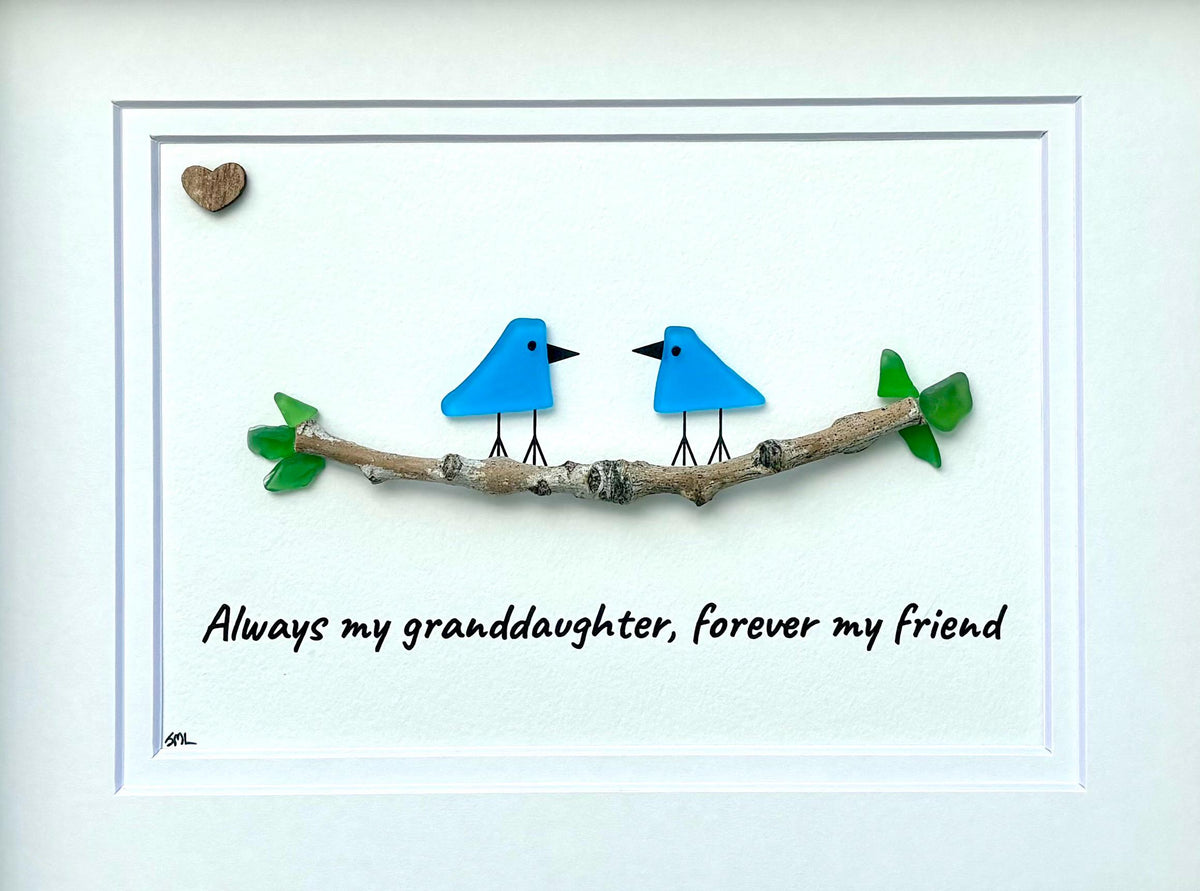 Gift for Granddaughter | 8x10 Framed Sea Glass Art | “Always My Granddaughter, Forever My Friend” Handmade Picture | Sea Glass + Drift Wood