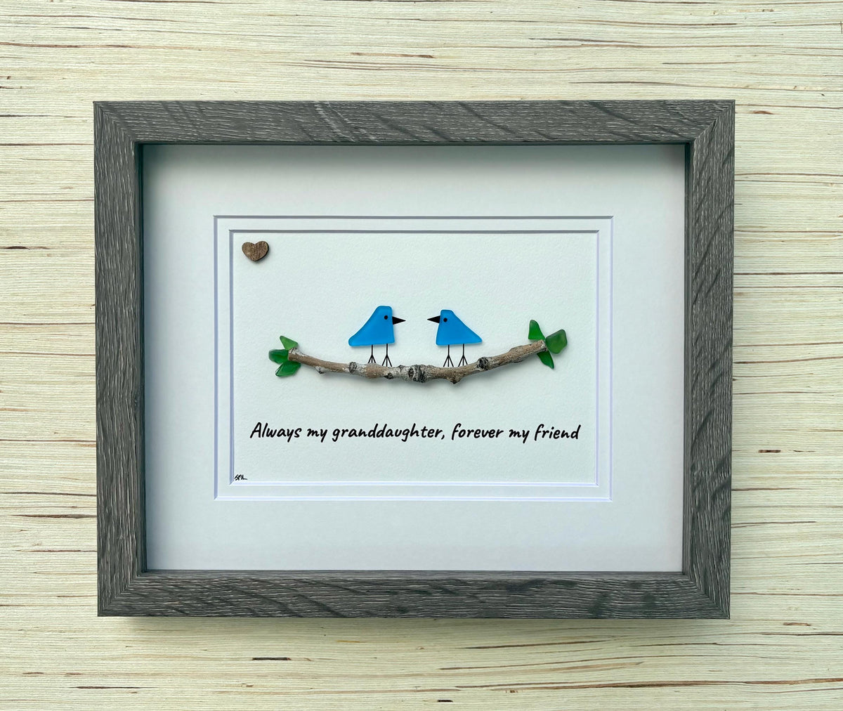 Gift for Granddaughter | 8x10 Framed Sea Glass Art | “Always My Granddaughter, Forever My Friend” Handmade Picture | Sea Glass + Drift Wood