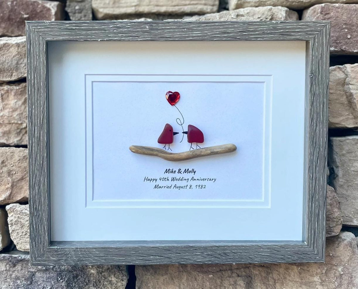 Custom Anniversary Art - Personalized Love Bird Gift For Any Year (1st, 2nd 3rd, 4th, 5th, 6th, 7th, 8th, 9th...25th, 35th, 45th, 55th etc.)