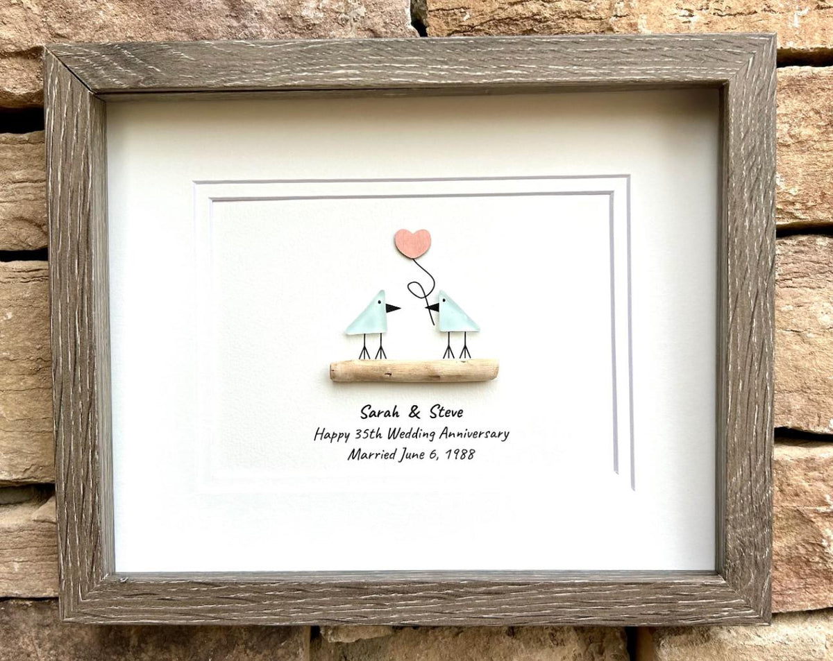 Custom Anniversary Art - Personalized Love Bird Gift For Any Year (1st, 2nd 3rd, 4th, 5th, 6th, 7th, 8th, 9th...25th, 35th, 45th, 55th etc.)