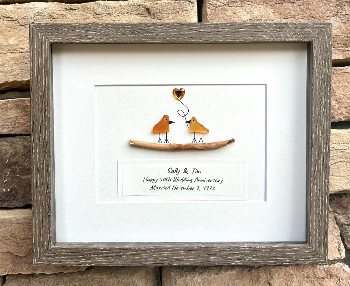 Custom Anniversary Art - Personalized Love Bird Gift For Any Year (1st, 2nd 3rd, 4th, 5th, 6th, 7th, 8th, 9th...25th, 35th, 45th, 55th etc.)