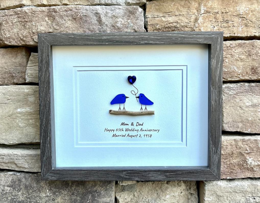 Custom Anniversary Art - Personalized Love Bird Gift For Any Year (1st, 2nd 3rd, 4th, 5th, 6th, 7th, 8th, 9th...25th, 35th, 45th, 55th etc.)