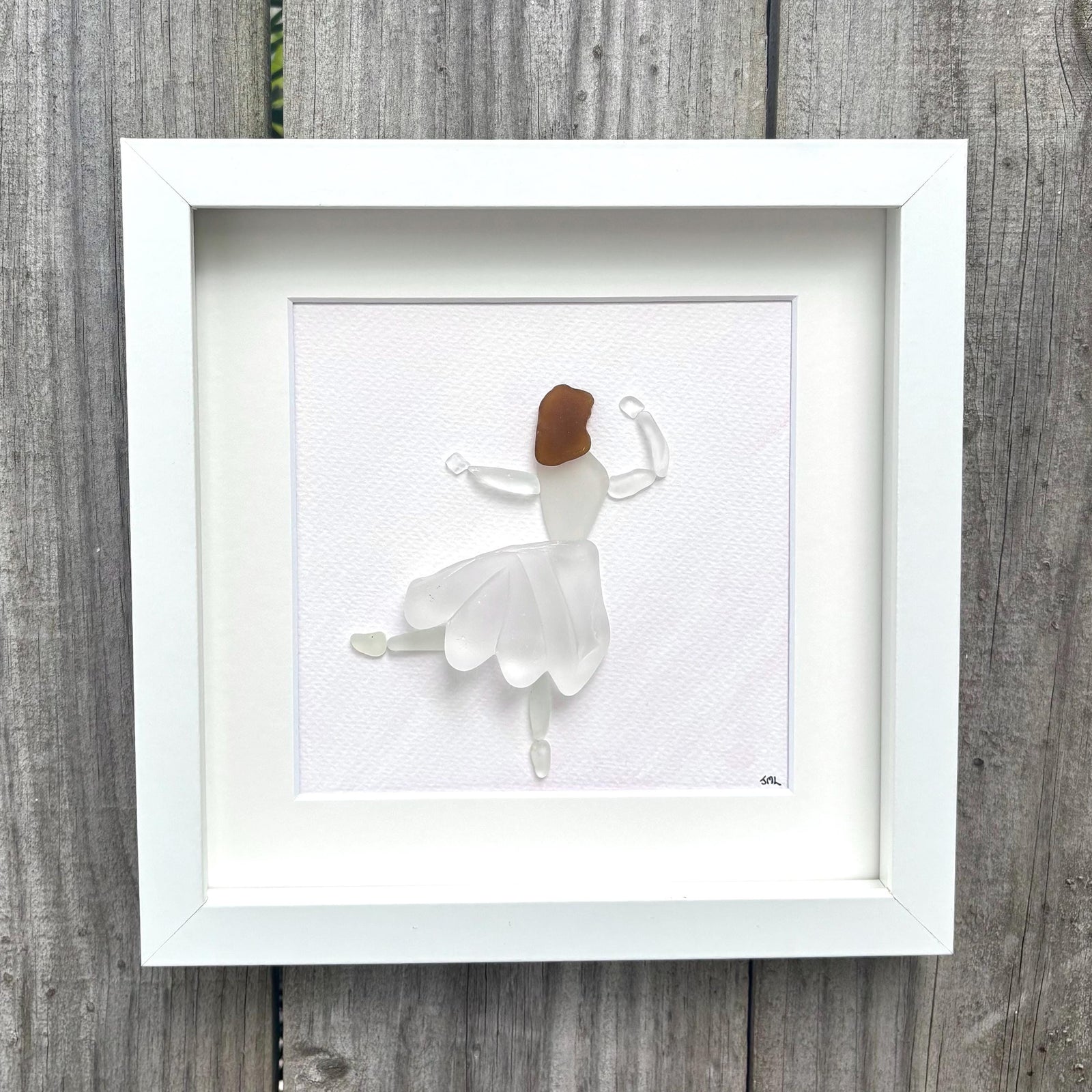 Ballerina or Ballet Dancer Framed Sea Glass Art made from Scottish and Spanish Beach Finds, Picture Measures 9x9” Framed