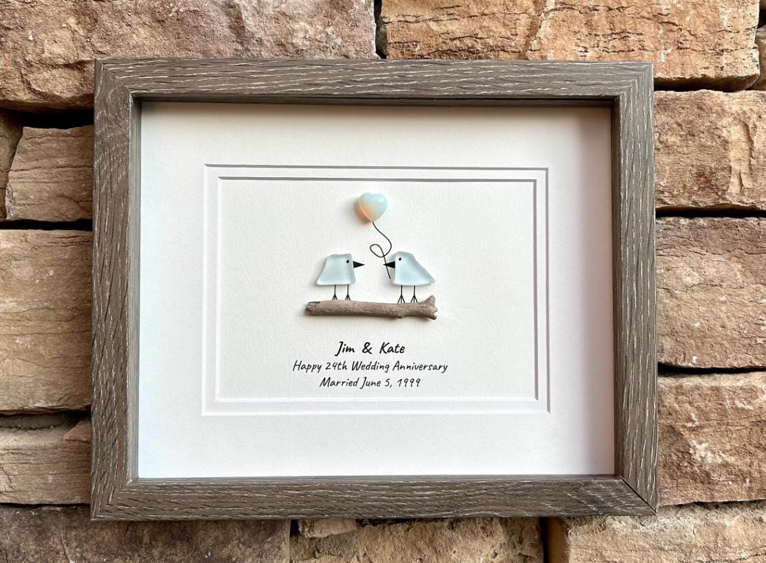 Custom Anniversary Art - Personalized Love Bird Gift For Any Year (1st, 2nd 3rd, 4th, 5th, 6th, 7th, 8th, 9th...25th, 35th, 45th, 55th etc.)