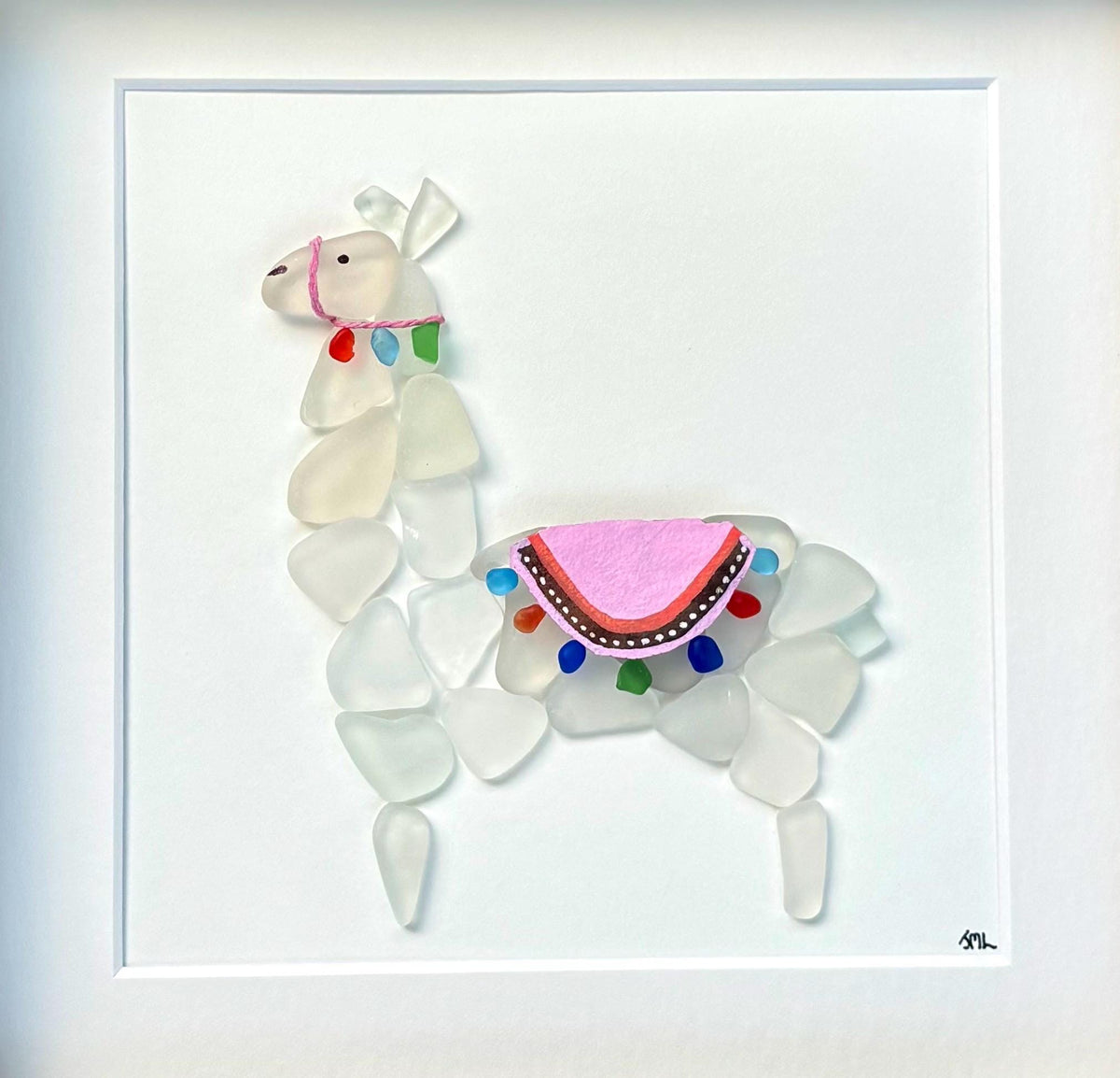Colorful Sea Glass Llama Art | 9x9 Framed Colorful Alpaca Picture | Unique Handmade Wall Art for Llama Lovers | Gift for Animal Lover