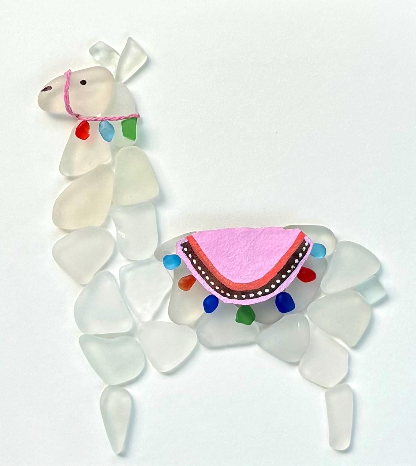 Sea Glass Llama Art | Framed Colorful Alpaca Picture (9x9)