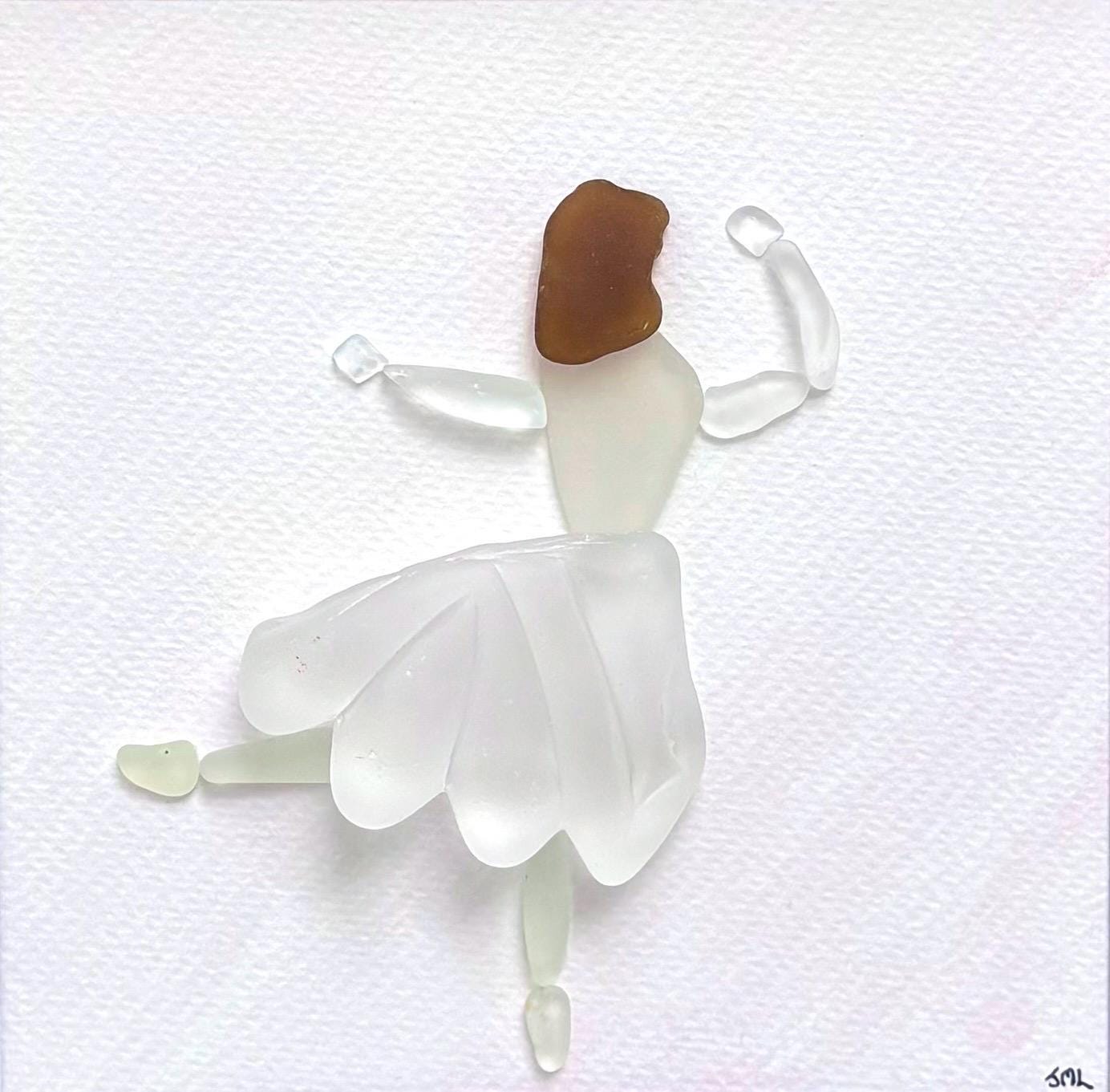 Ballerina or Ballet Dancer Framed Sea Glass Art made from Scottish and Spanish Beach Finds, Picture Measures 9x9” Framed