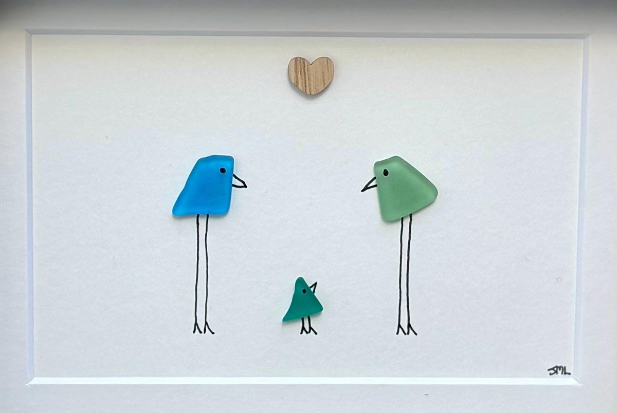 Rainbow Birds on Driftwood | Colorful Birds | Friendship Birds | Minimalist Beach Glass Decor | Gift for Friend | 8x10 Sea Glass Art