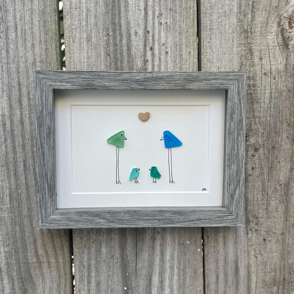 Family of 4 Sea Glass Birds