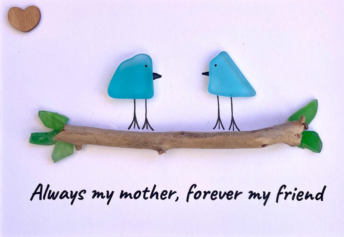 Framed Gift for Mom, 8x10 Sea Glass Art Captioned “Always my mother, forever my friend”
