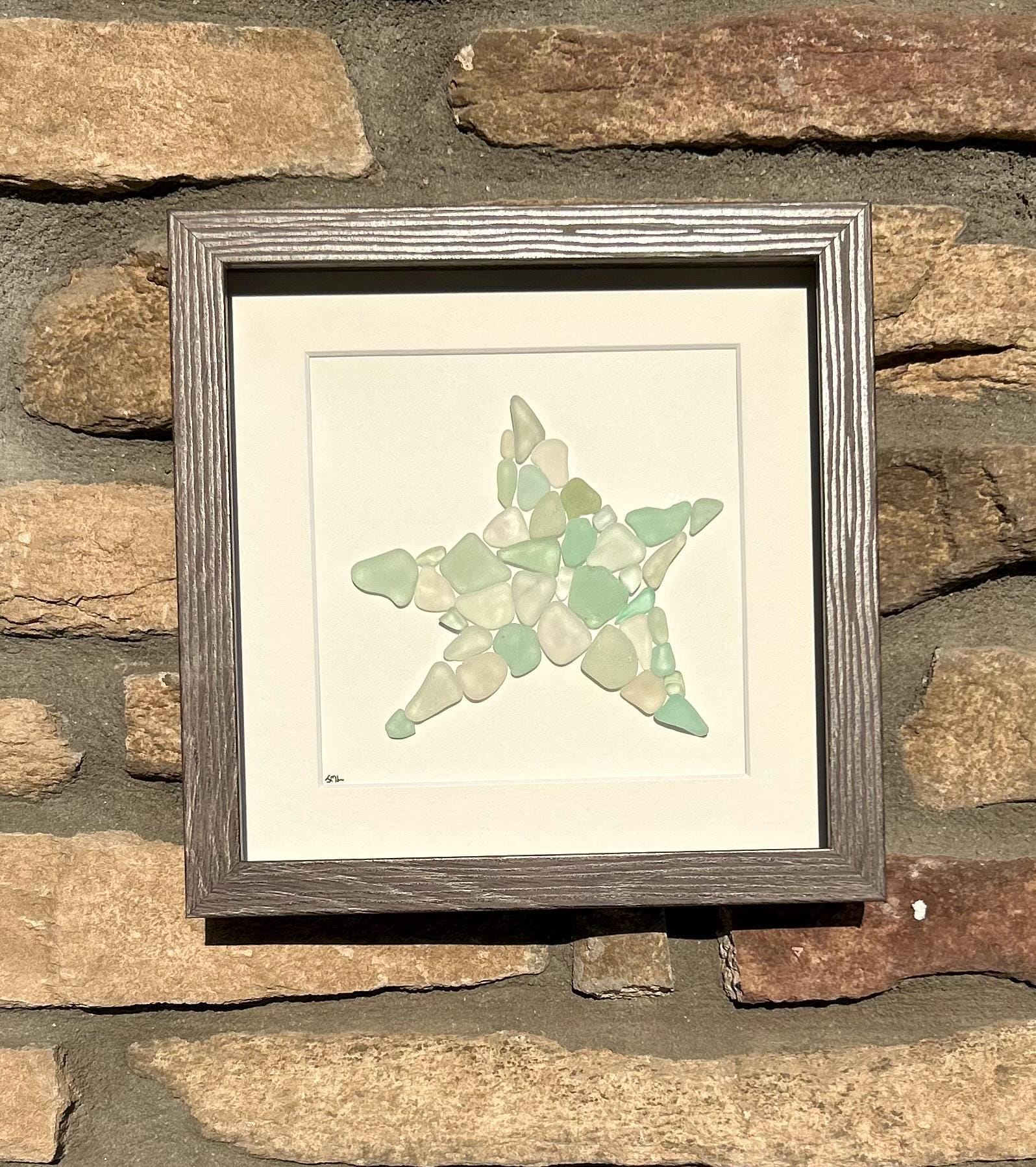 Sea Glass Starfish Wall Art | Handmade Coastal Decor in Driftwood Frame | Ocean-Inspired Beach Gift | Gift for Ocean Lover