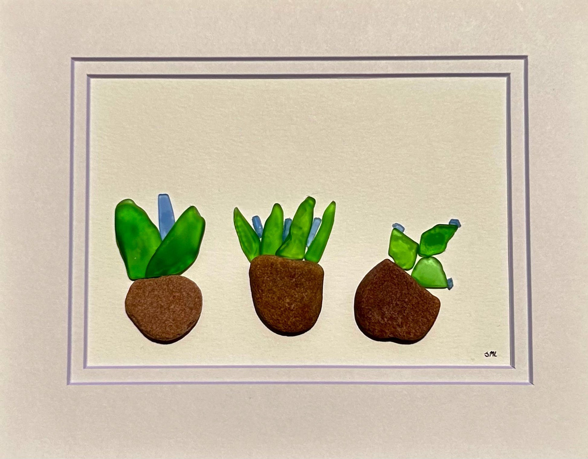 Sea Glass Pebble Plant Art | 5x7 Framed Handmade Artwork