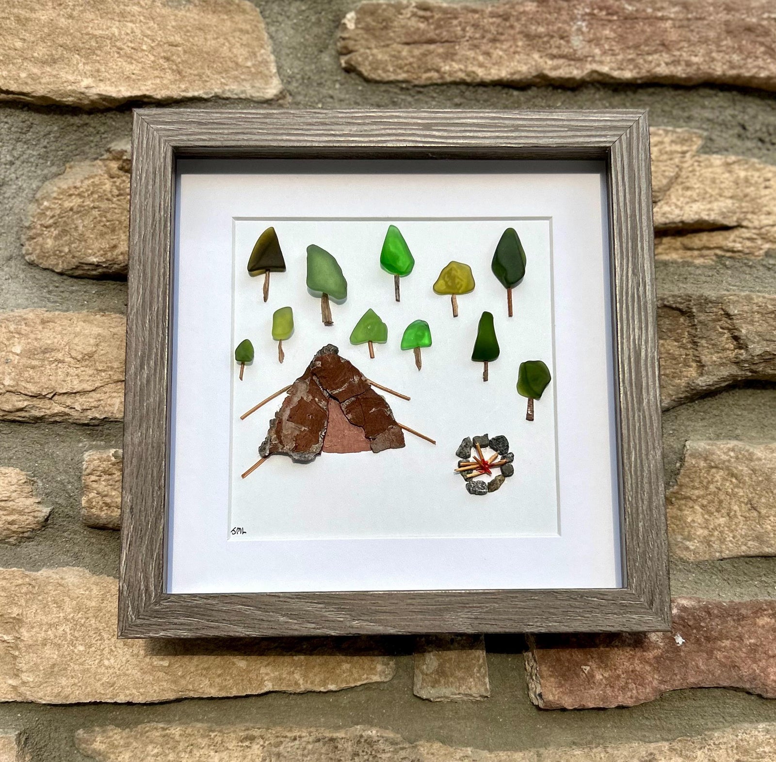 Handmade Camping Wall Art | Pebble Campfire Scene | Gift for Hikers, Nature Lovers, and Outdoor Enthusiasts | Camping Art